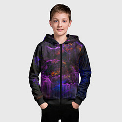 Толстовка на молнии детская Неоновые лучи и листья - Фиолетовый, цвет: 3D-черный — фото 2