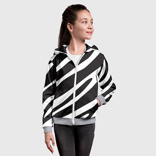 Детская толстовка на молнии Анималистичный рисунок зебра / 3D-Меланж – фото 4