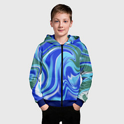 Толстовка на молнии детская Тай-дай с синим, зелёным и белым цветом, цвет: 3D-синий — фото 2