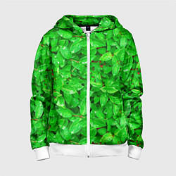 Толстовка на молнии детская Зелёные листья - текстура, цвет: 3D-белый