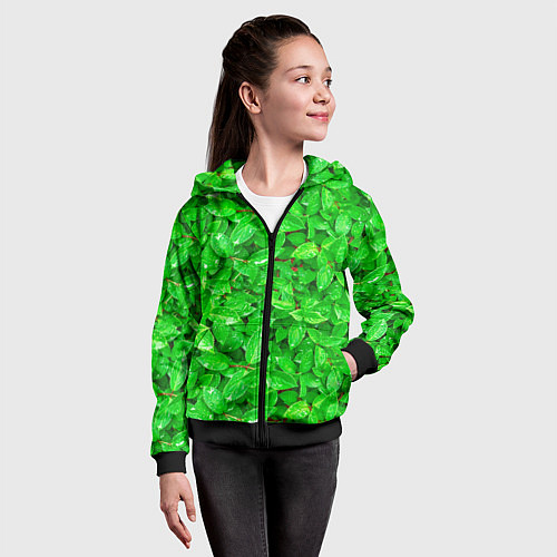 Детская толстовка на молнии Зелёные листья - текстура / 3D-Черный – фото 4
