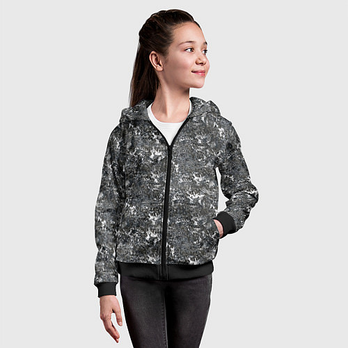 Детская толстовка на молнии Темно серый графитовый с текстурой камня / 3D-Черный – фото 4