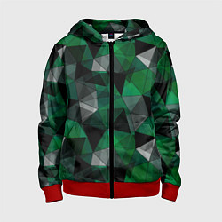 Толстовка на молнии детская Зеленый, серый и черный геометрический, цвет: 3D-красный