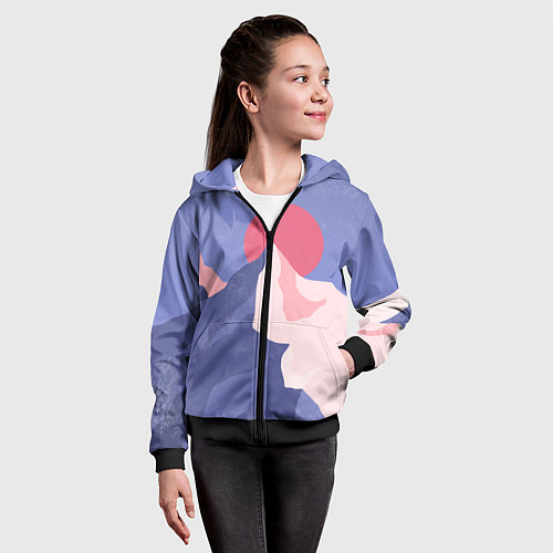 Детская толстовка на молнии Пейзаж гор и леса в стиле ретро / 3D-Черный – фото 4