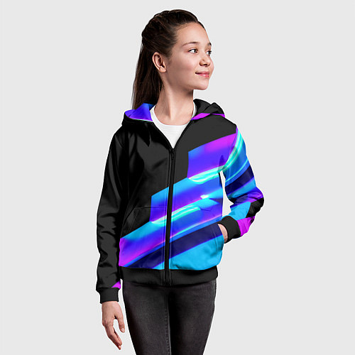 Детская толстовка на молнии Яркие неоновые линии / 3D-Черный – фото 4