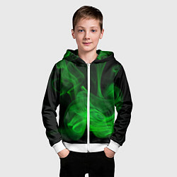 Толстовка на молнии детская Зелёный абстрактный дым, цвет: 3D-белый — фото 2