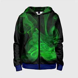 Толстовка на молнии детская Зелёный абстрактный дым, цвет: 3D-синий