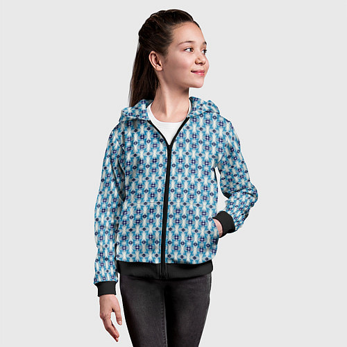 Детская толстовка на молнии Сине-белый геометрический икат узор / 3D-Черный – фото 4