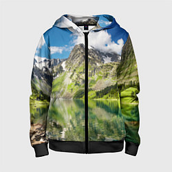Толстовка на молнии детская Живописное горное озеро, цвет: 3D-черный