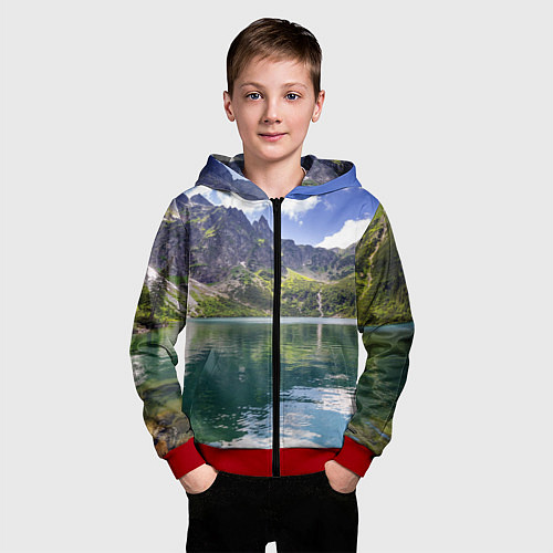 Детская толстовка на молнии Прозрачное горное озеро / 3D-Красный – фото 3