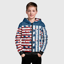 Толстовка на молнии детская Blue stars on a striped pattern, цвет: 3D-черный — фото 2