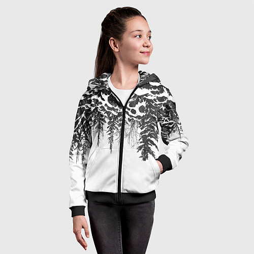 Детская толстовка на молнии Перевёрнутый лес / 3D-Черный – фото 4