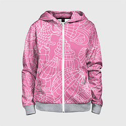 Толстовка на молнии детская Океанские ракушки - паттерн, цвет: 3D-меланж