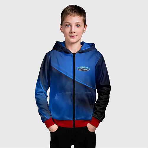 Детская толстовка на молнии Ford - синяя абстракция / 3D-Красный – фото 3