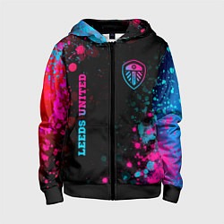 Толстовка на молнии детская Leeds United - neon gradient: символ и надпись вер, цвет: 3D-черный