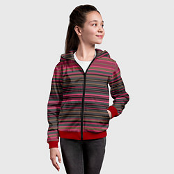 Толстовка на молнии детская Полосатый малиново-коричневый узор, цвет: 3D-красный — фото 2