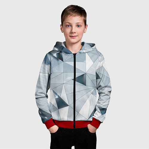 Детская толстовка на молнии Множество треугольников - Абстрактная броня / 3D-Красный – фото 3