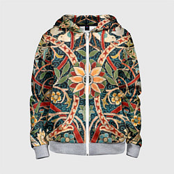 Толстовка на молнии детская Ковер с птицами, цвет: 3D-меланж