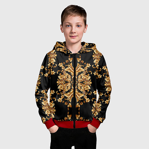 Детская толстовка на молнии Золотая гжель модные цветы / 3D-Красный – фото 3