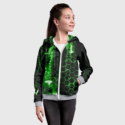Детская толстовка на молнии Зелёный программный код / 3D-Меланж – фото 4
