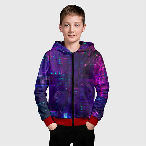 Детская толстовка на молнии Матричная вселенная неон / 3D-Красный – фото 3