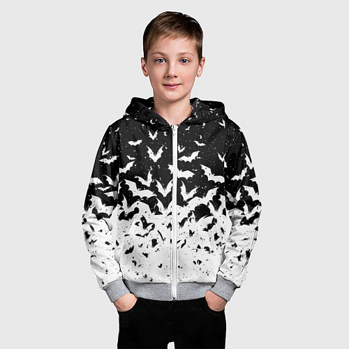 Детская толстовка на молнии Black and white bat pattern / 3D-Меланж – фото 3
