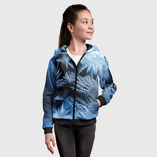 Детская толстовка на молнии Морозный узор на стекле / 3D-Черный – фото 4