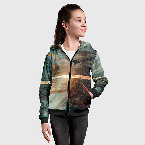 Детская толстовка на молнии Светло-синий абстрактный фон и брызки красок / 3D-Черный – фото 4