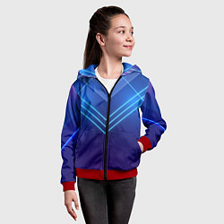 Толстовка на молнии детская Глубокий синий с неоновыми полосами, цвет: 3D-красный — фото 2