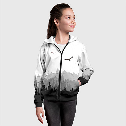 Детская толстовка на молнии Птицы над лесом / 3D-Черный – фото 4