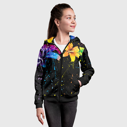 Детская толстовка на молнии Цветные лилии / 3D-Черный – фото 4
