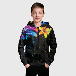 Толстовка на молнии детская Цветные лилии, цвет: 3D-черный — фото 2