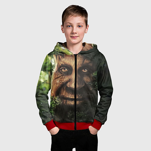 Детская толстовка на молнии Дерево с лицом мем Мудрое дерево / 3D-Красный – фото 3