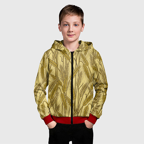 Детская толстовка на молнии Винтажные колоски пшеницы / 3D-Красный – фото 3