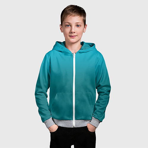 Детская толстовка на молнии Градиент бирюзовый / 3D-Меланж – фото 3