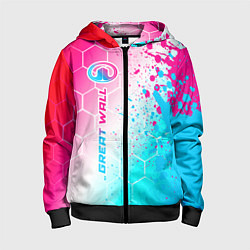 Толстовка на молнии детская Great Wall neon gradient style: по-вертикали, цвет: 3D-черный