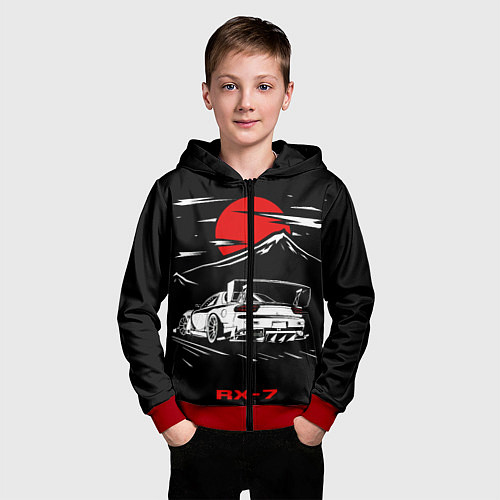 Детская толстовка на молнии Мазда RX - 7 JDM Style / 3D-Красный – фото 3