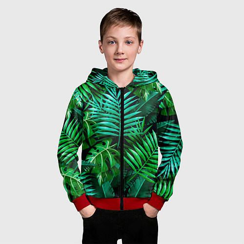 Детская толстовка на молнии Тропические растения - текстура / 3D-Красный – фото 3