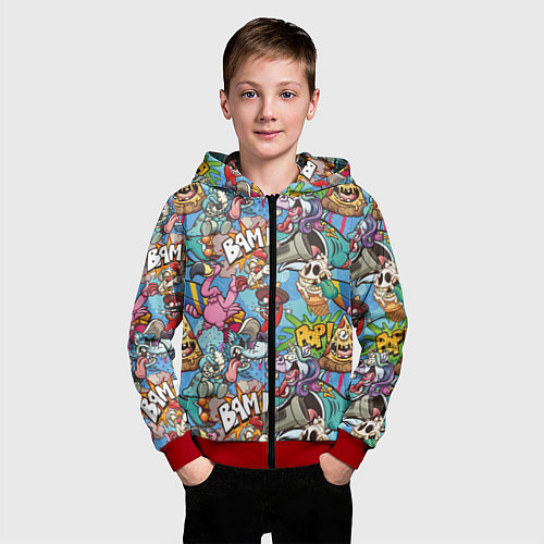 Детская толстовка на молнии Сумасшедший поп-арт / 3D-Красный – фото 3