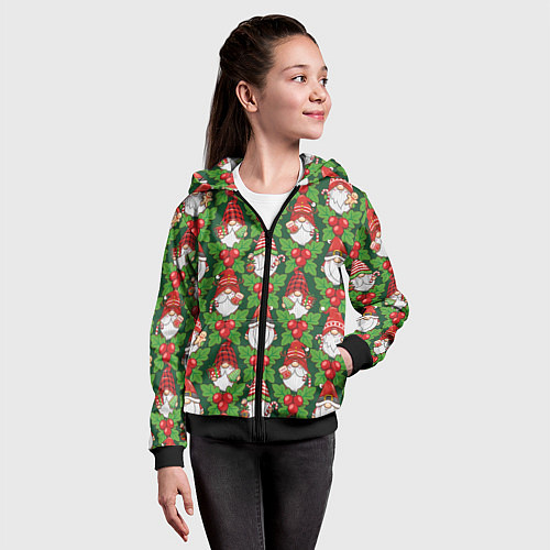 Детская толстовка на молнии Новогодние гномы - паттерн / 3D-Черный – фото 4
