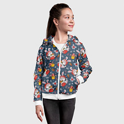 Толстовка на молнии детская Новогодний паттерн из кроликов, цвет: 3D-белый — фото 2