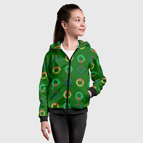 Детская толстовка на молнии Зеленые рождественские венки омелы / 3D-Черный – фото 4