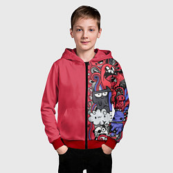Толстовка на молнии детская Графитти монстрики, цвет: 3D-красный — фото 2