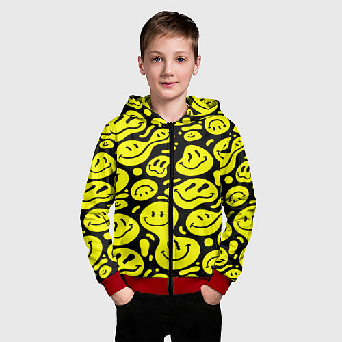 Детская толстовка на молнии Кислотный желтый смайлик / 3D-Красный – фото 3