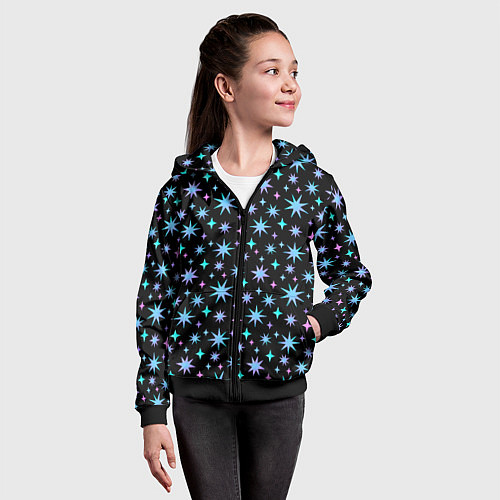 Детская толстовка на молнии Зимние цветные звезды / 3D-Черный – фото 4