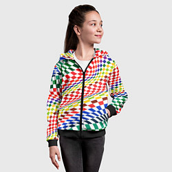 Толстовка на молнии детская Разноцветная оптическая иллюзия, цвет: 3D-черный — фото 2