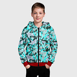 Толстовка на молнии детская Пятнистый абстрактный узор серый с бирюзовыми лини, цвет: 3D-красный — фото 2