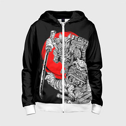 Детская толстовка на молнии Самурай с мечом на черном фоне