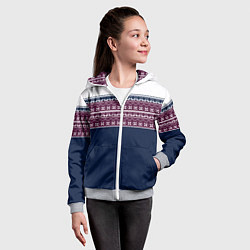 Толстовка на молнии детская Скандинавский орнамент на синем, бордовом фоне, цвет: 3D-меланж — фото 2