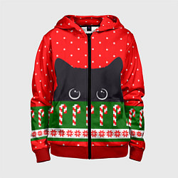 Толстовка на молнии детская Котик: новогодний свитер, цвет: 3D-красный